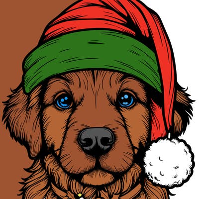 realistic dog with a christmas hat