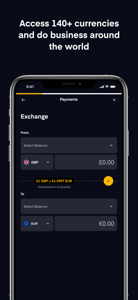 Equals Money - Equals Money app interface for business currency exchange from GBP to EUR