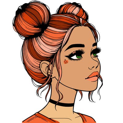 realistic girl with buns on the top of her head