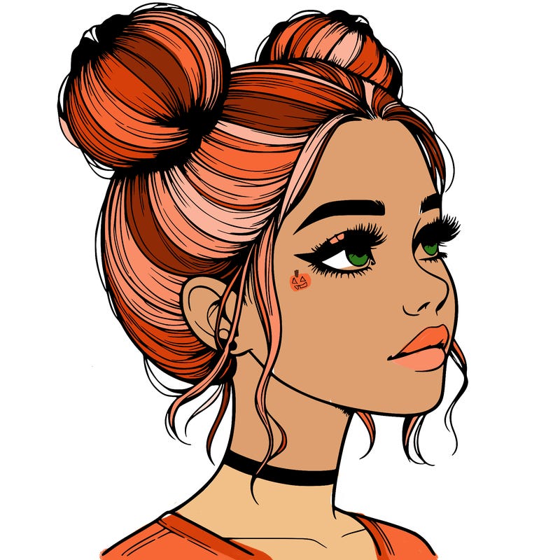 realistic girl with buns on the top of her head