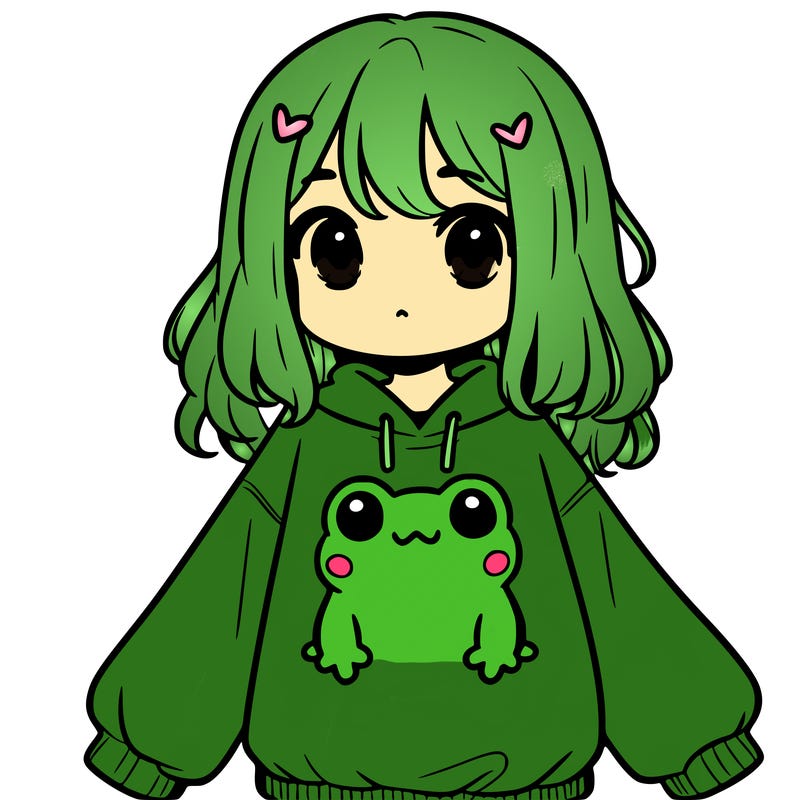 girl wearing frogging sweatshirt