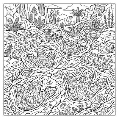 Embark on a prehistoric adventure as you color these magnificent Brachiosaurus footprints. This intricate page captures the awe of ancient dinosaurs, offering a unique journey through time.