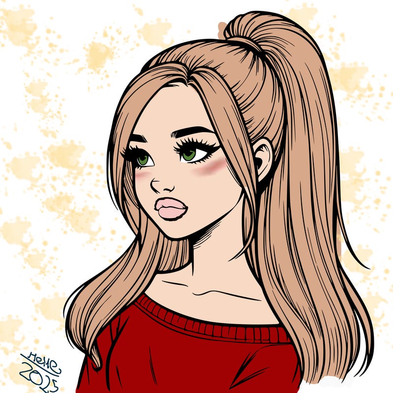 realistic girl with a high ponytail