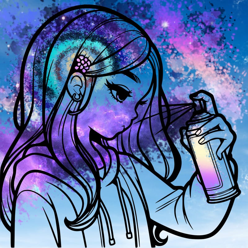 a realistic girl spray painting