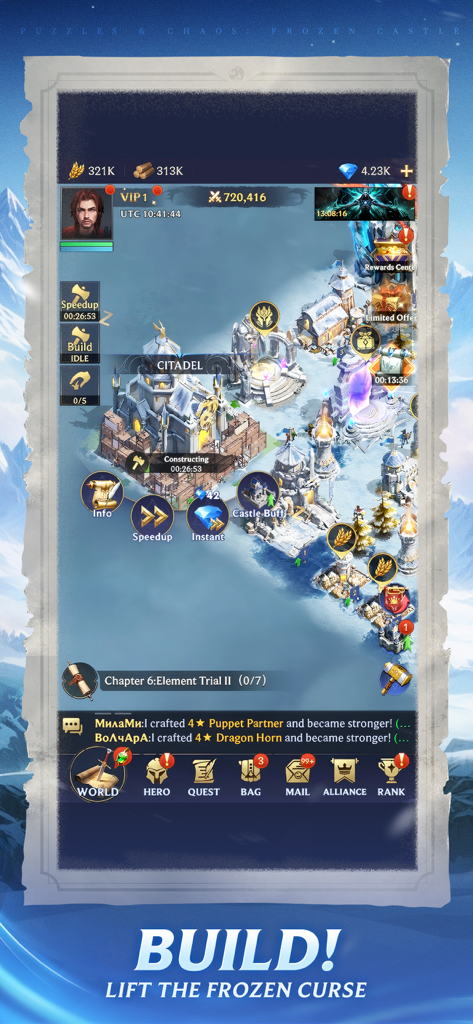 Citadel construction and base building gameplay in Puzzles and Chaos Frozen Castle