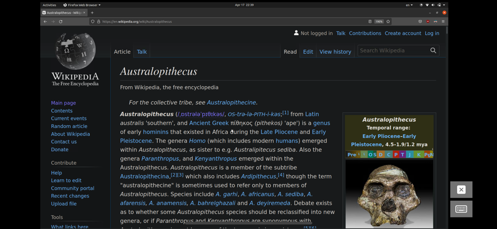 bVNC Pro - VNC Screen Sharing - A Linux desktop session accessed remotely via bVNC Pro showing a Firefox browser window open to Wikipedia.