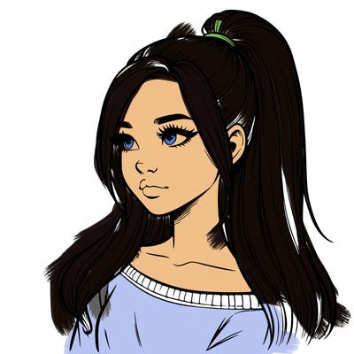 realistic girl with a high ponytail