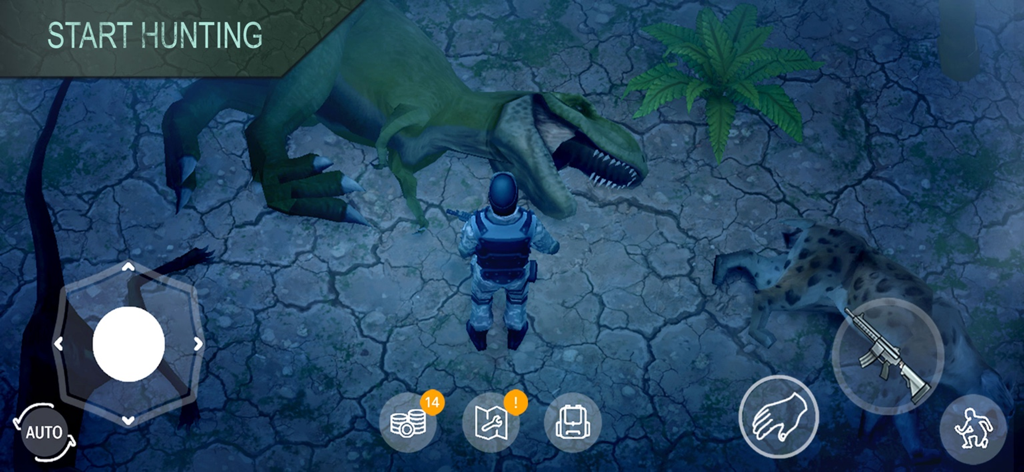 Jurassic Survival - Un survivant debout à côté d'un grand dinosaure dans le jeu mobile Jurassic Survival.