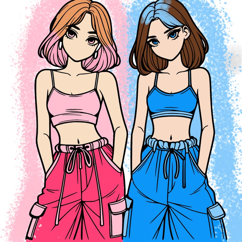 two girls with crop top with baggy pants