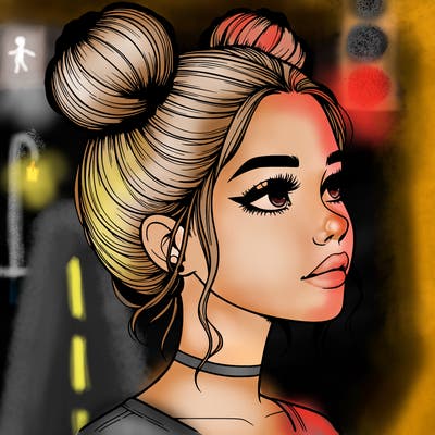 realistic girl with buns on the top of her head