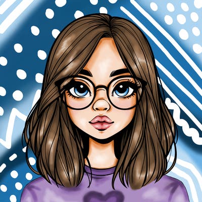 realistic girl with her hair down and glasses  and a nose