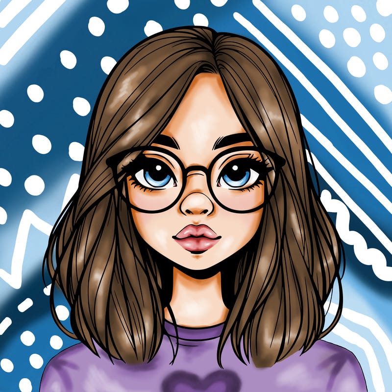 realistic girl with her hair down and glasses  and a nose