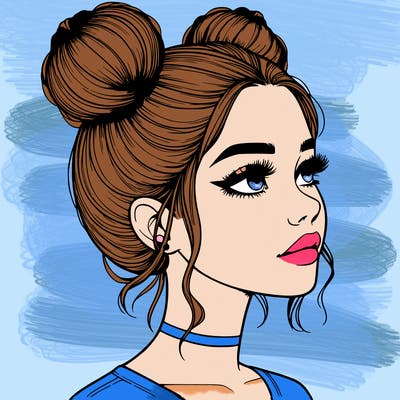 realistic girl with buns on the top of her head