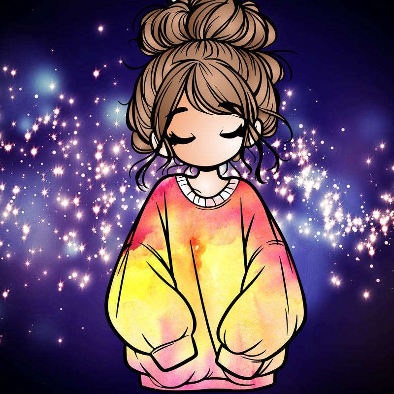 girl with baggy sweatshirt and messy bun