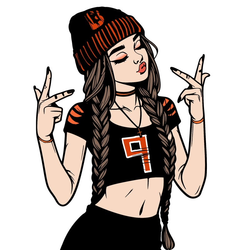 realistic teenage girl with braids and a beanie and crop top doing 🫶🏼