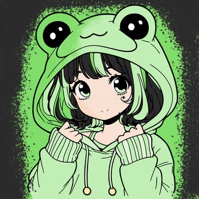 a cute teenage girl wearing a frog hoodie