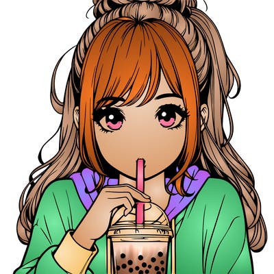 realistic girl drinking realistic boba