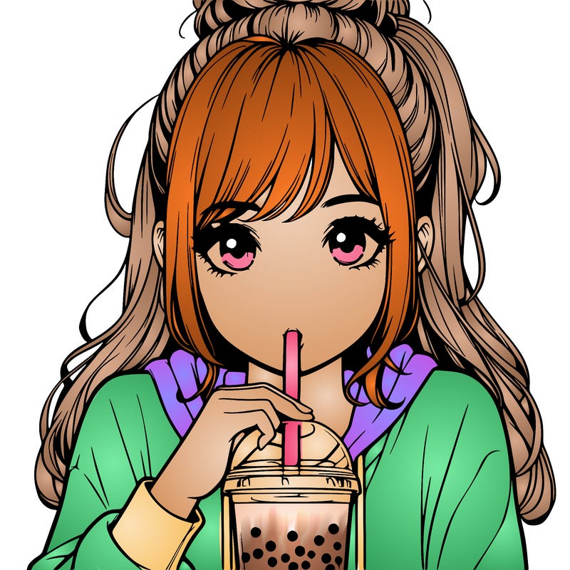 realistic girl drinking realistic boba