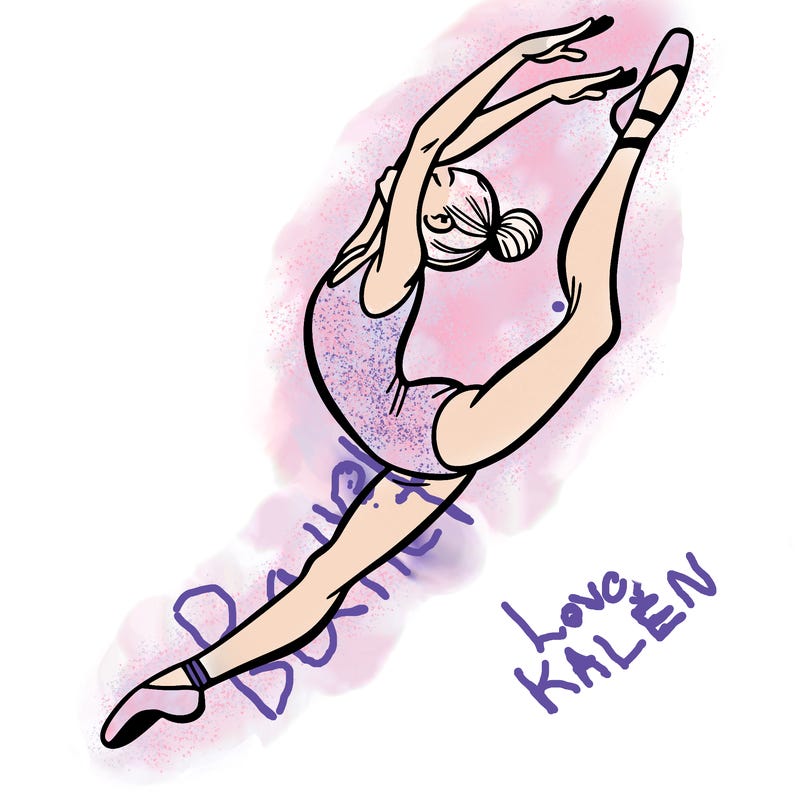 gymnast doing a leap in a leotard with a bent back leg