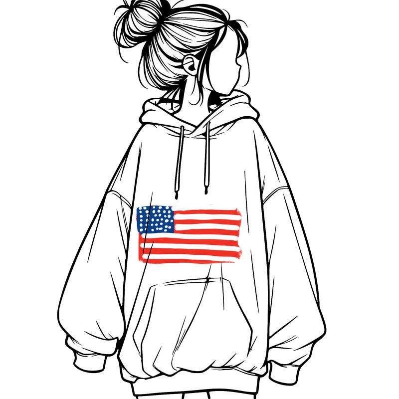 realistic girl with a oversized sweatshirt on and a bun