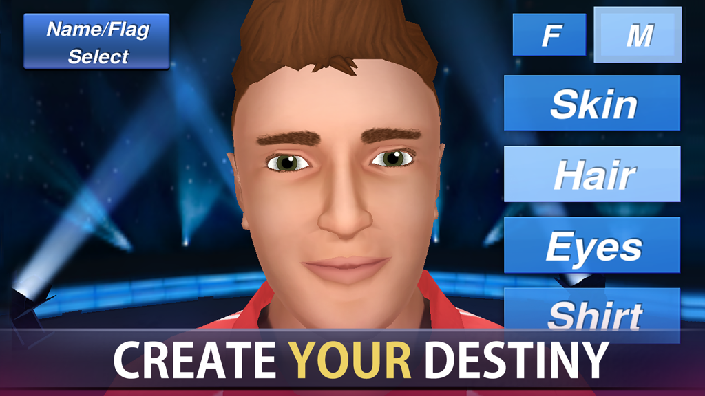 Table Tennis Champion - Character customization screen in Table Tennis Champion showing options to edit skin hair and eyes for a 3D player avatar