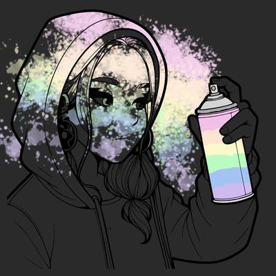 a realistic girl, spray painting