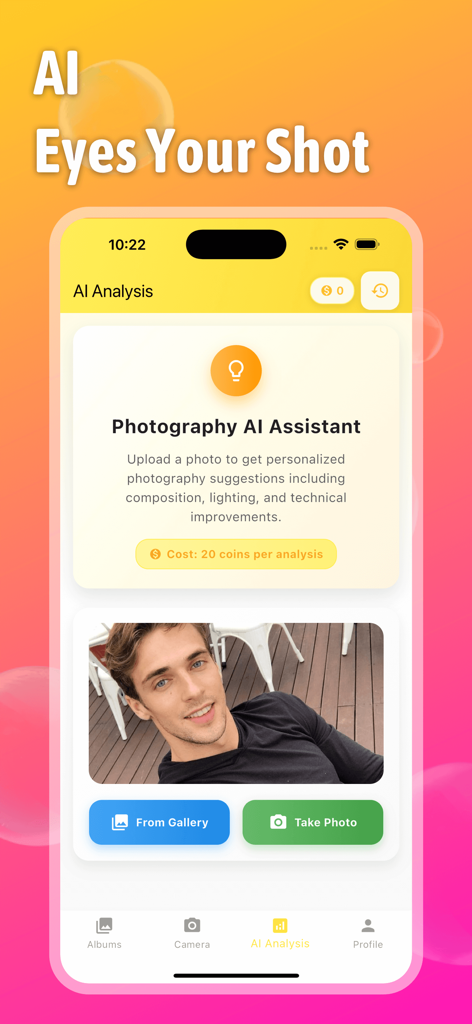 Gumist app AI Analysis screen for personalized photography suggestions