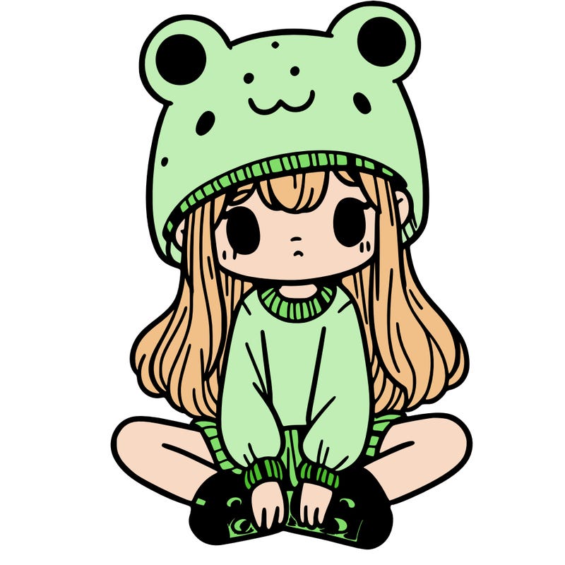 a girl wearing a frog hat and some frog socks