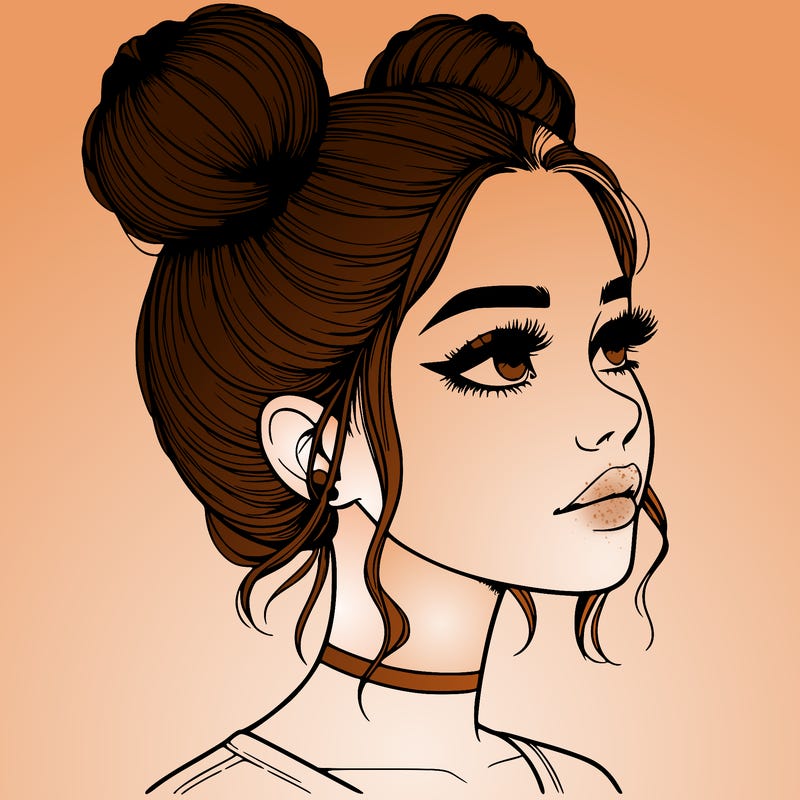 realistic girl with buns on the top of her head