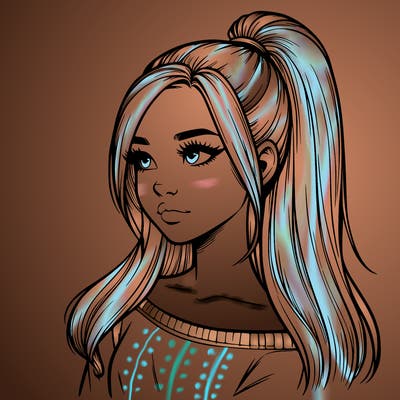 realistic girl with a high ponytail