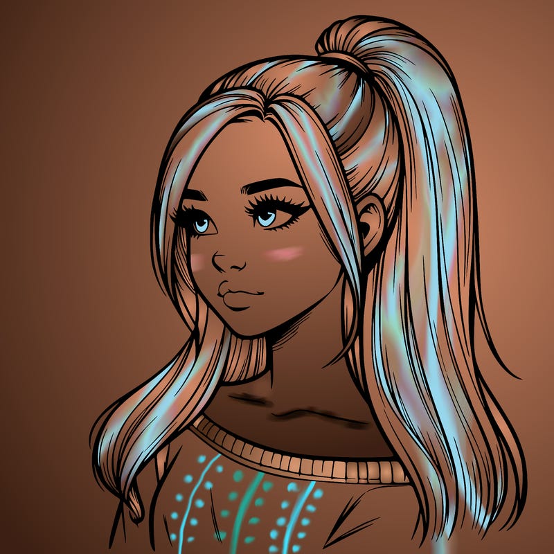 realistic girl with a high ponytail