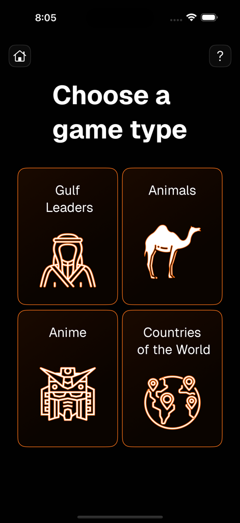 WHO'S THE SPY - منو الجاسوس - Who is the Spy game category selection screen showing various word pack options like Animals and Anime