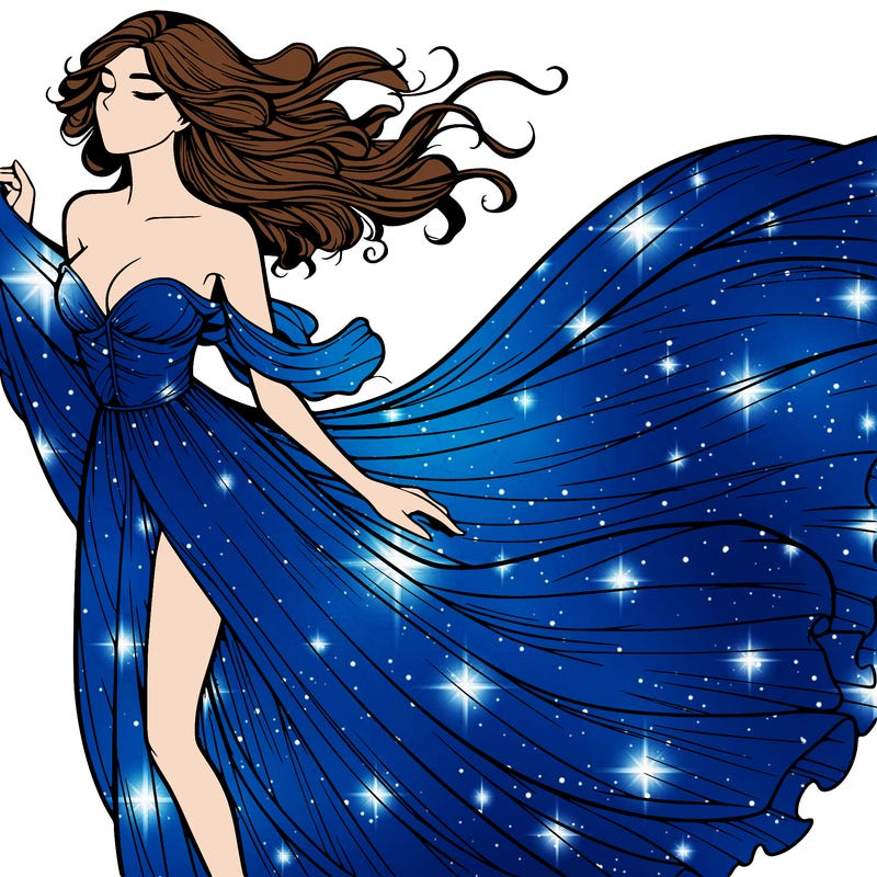 realistic woman in dress flowing the the wind