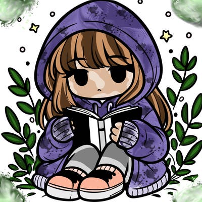 girl in oversized hoodie reading a book