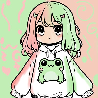 girl wearing frogging sweatshirt