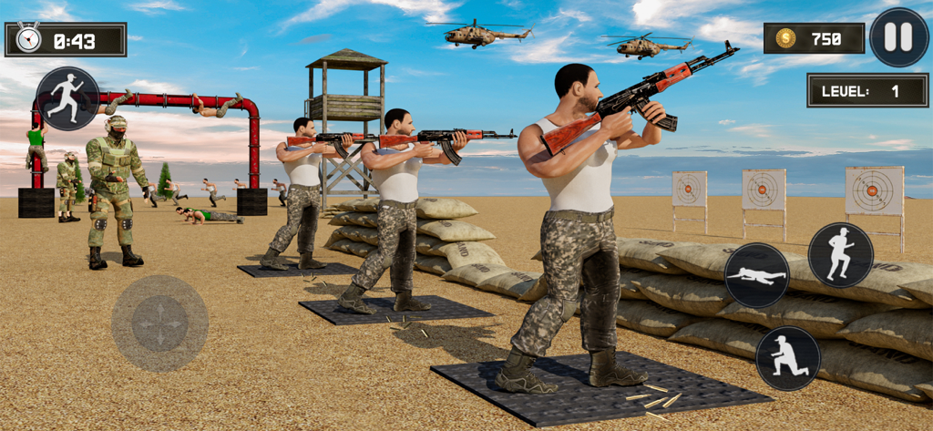 US Army Training Academy Camp - Military recruits practicing gun shooting at a targets in the army training academy camp.