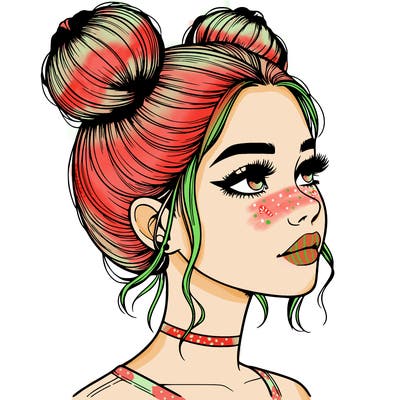 realistic girl with buns on the top of her head