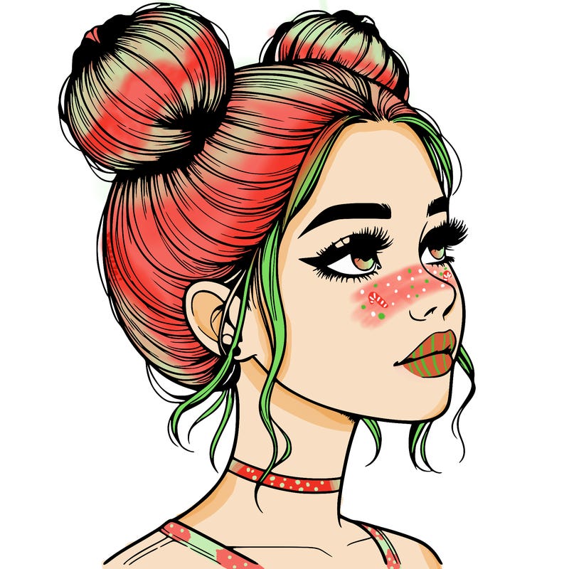 realistic girl with buns on the top of her head