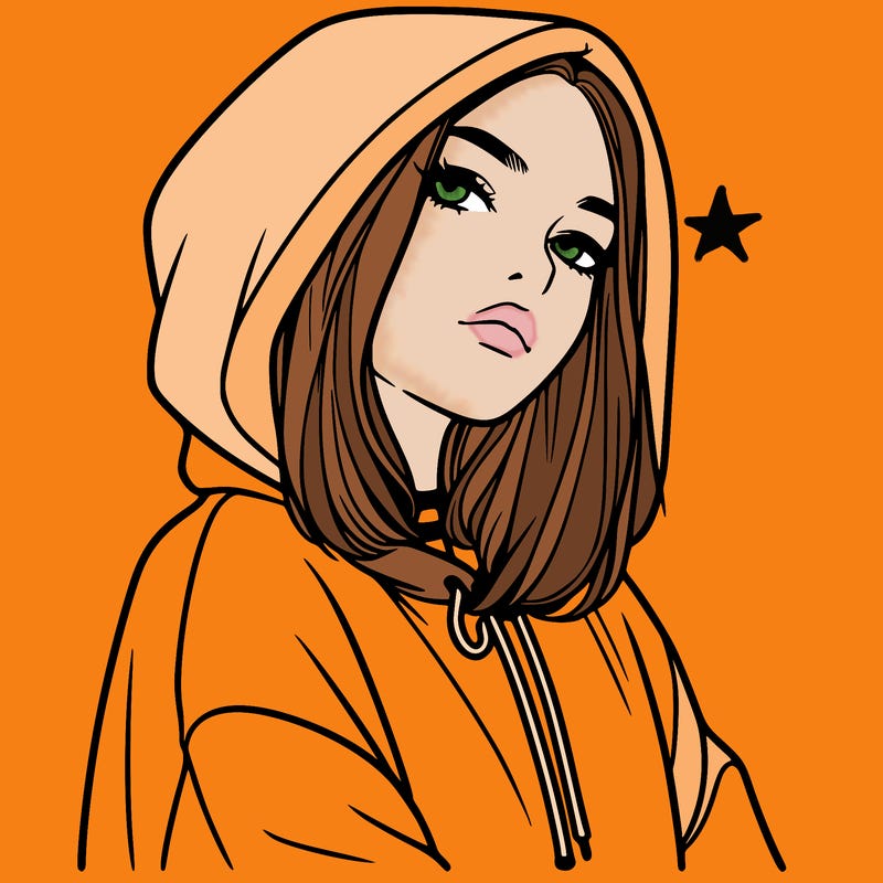 a realistic girl in a hoodie