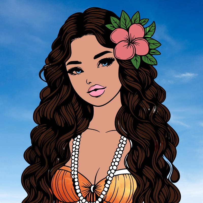 realistic beautiful hawaiian woman,long dress,haku lei, lips
