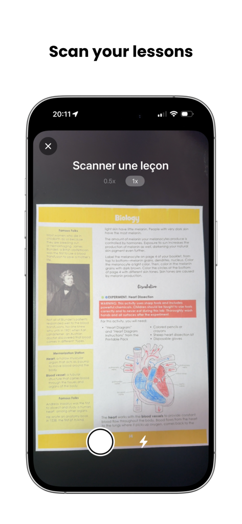 Smartphone screen showing the Clevr AI app scanning a biology textbook lesson