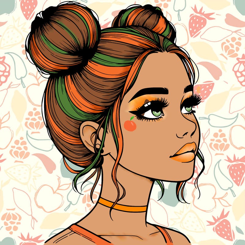 realistic girl with buns on the top of her head