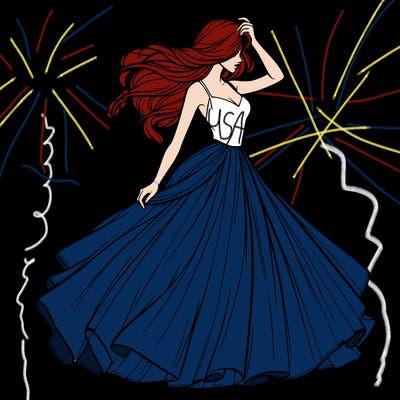 realistic woman with dress flowing in the wind