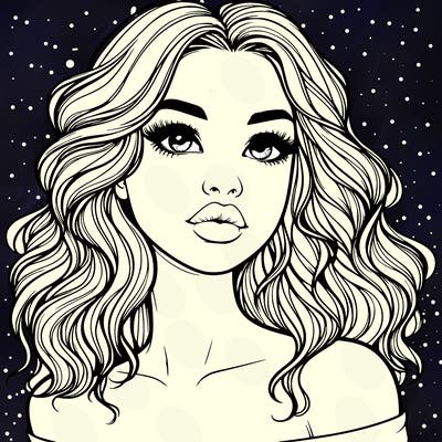 realistic girl with wavy hair and lips