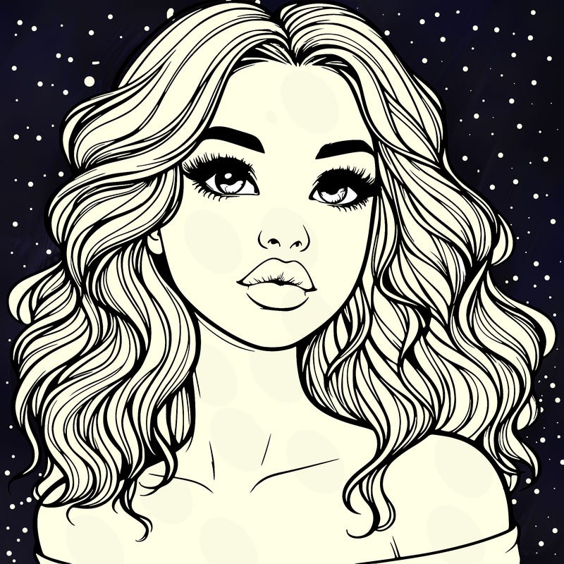 realistic girl with wavy hair and lips