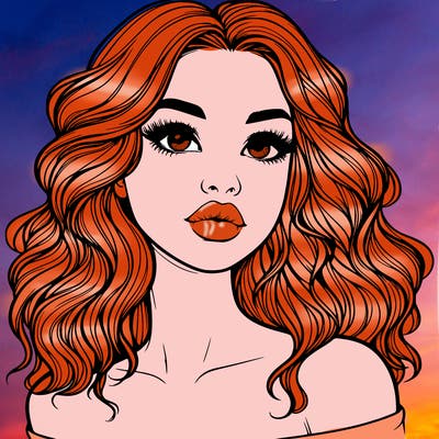 realistic girl with wavy hair and lips