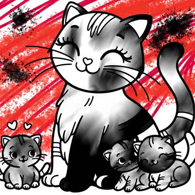 mommy cat with kittins