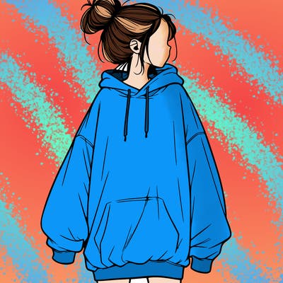 realistic girl with a oversized sweatshirt on and a bun