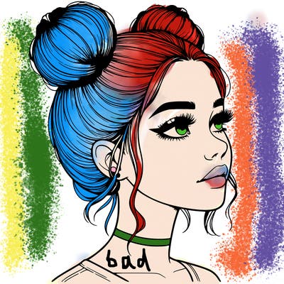 realistic girl with buns on the top of her head