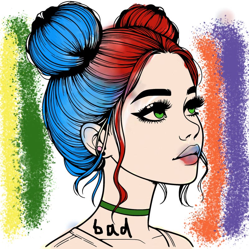 realistic girl with buns on the top of her head